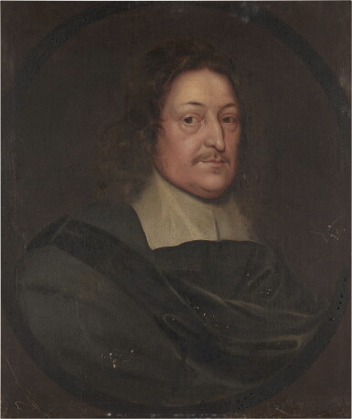 View full screen - View 1 of Lot 382. Portrait of a man, half-length, wearing a black coat, velvet sash, and flat collar.