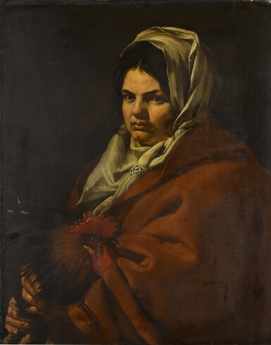View full screen - View 1 of Lot 29. A peasant woman holding a cockerel.