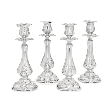 View full screen - View 1 of Lot 538. Two Matching Pairs of "Martelé" Silver Candlesticks, Gorham Mfg. Co., Providence, Rhode Island, 1901 / 1906.