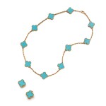Turquoise 'Vintage Alhambra' Necklace and Pair of Earclips, France
