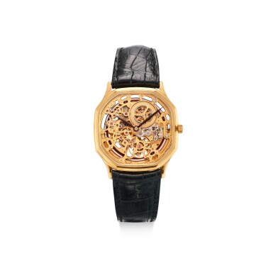 View full screen - View 1 of Lot 859. AUDEMARS PIGUET | A YELLOW GOLD SKELETONIZED WRISTWATCH, CIRCA 1970.