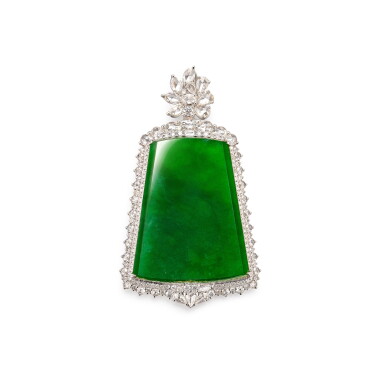 View full screen - View 1 of Lot 1657. Jadeite and Diamond Pendant | 天然翡翠 配 鑽石 掛墜.