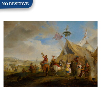 View full screen - View 1 of Lot 76. An elegant hunting party outside a sutler's tent.