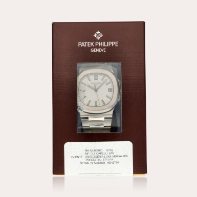 View full screen - View 1 of Lot 215. Nautilus, Reference 5711/1A-011 | A stainless steel service sealed wristwatch with date and bracelet | Circa 2015.
