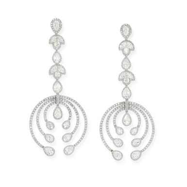 View full screen - View 1 of Lot 128. Pair of diamond earrings.