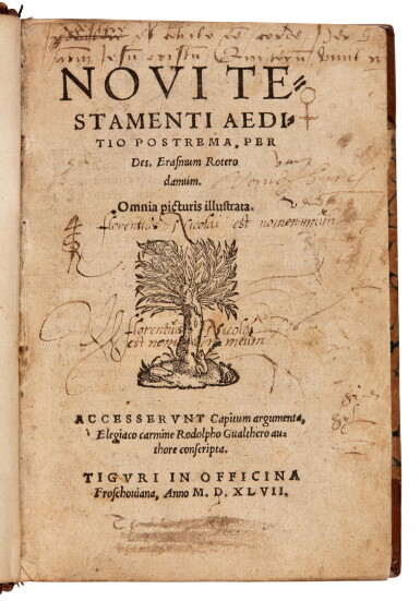 View full screen - View 1 of Lot 64. Bible, edited by Erasmus, Zurich, 1547, later half leather.