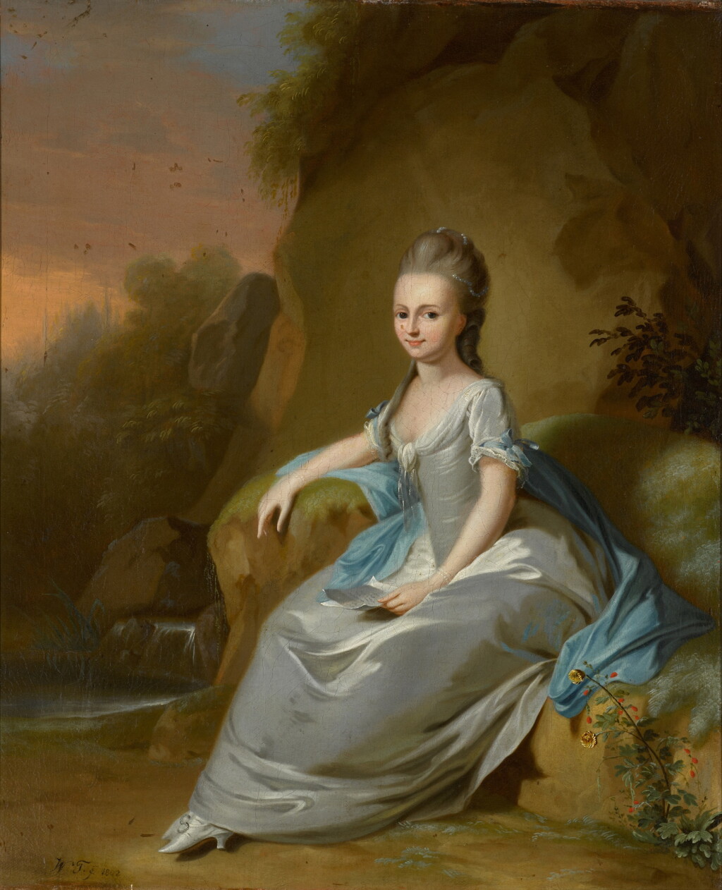 View full screen - View 1 of Lot 91. Portrait of Elisabeth von Breitenbach, wearing a blue dress, seated in a landscape.