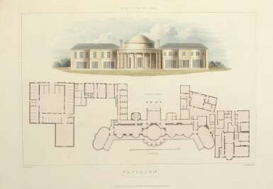 View full screen - View 1 of Lot 172. NASH, JOHN, AND EDWARD WEDLAKE BRAYLEY | Illustrations of Her Majesty's Palace at Brighton; formerly the Pavilion: executed by the command of King George the fourth, under the superintendence of John Nash ... To which is prefixed a history of the palace, by ... Brayley. London: J.B. Nichols and Son, sold also by R. Loder and James Taylor of Brighton, 1838.