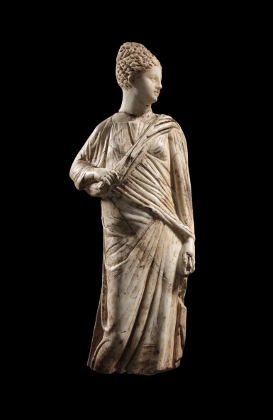 View full screen - View 1 of Lot 26. A Roman Marble Portrait Statue of a Girl, Eastern Mediterranean, circa 3rd Century A.D..