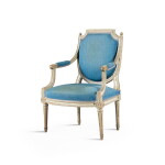 A Louis XVI lacquered wood armchair, stamped by Jean-Baptiste III Lelarge, circa 1780 | Fauteuil en bois laqué d'époque Louis XVI, estampillé par Jean-Baptiste III Lelarge, vers 1780