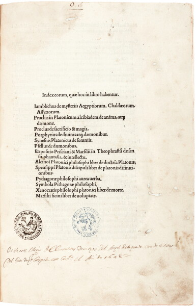View full screen - View 1 of Lot 204. Iamblichus, Venice, Aldus, 1497, modern calf tooled in plateresque style, Olivares copy.