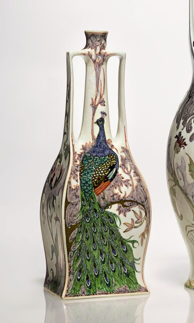View full screen - View 1 of Lot 238. ROZENBURG | TWO-HANDLED "PEACOCK" VASE.