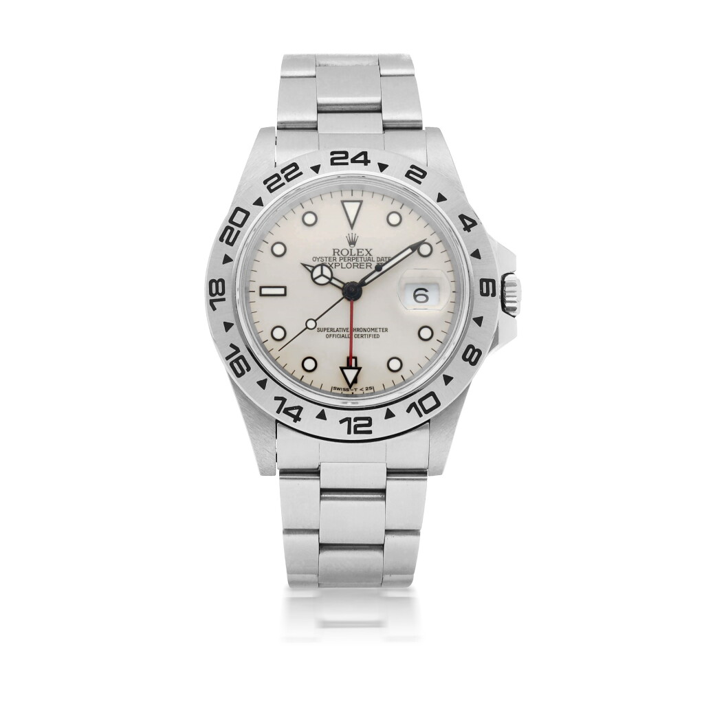 View full screen - View 1 of Lot 257. ROLEX | EXPLORER II, REF 16550 STAINLESS STEEL WRISTWATCH WITH 24 HOUR INDICATION, DATE AND BRACELET CIRCA 1985.
