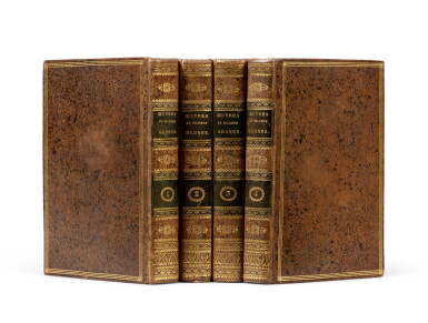 View full screen - View 1 of Lot 31. Œuvres. 4 vol. in-8. Veau de l'époque. Belle édition illlustrée par Moreau le Jeune.