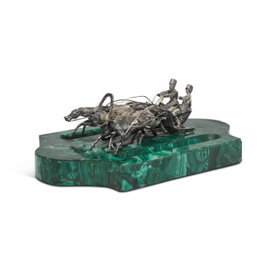 View full screen - View 1 of Lot 156. A silver and malachite figural pen rest, maker's mark Cyrillic IN, St Petersburg, circa 1890.