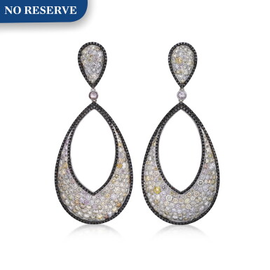 View full screen - View 1 of Lot 39. Pair of Colored Diamond Earrings.