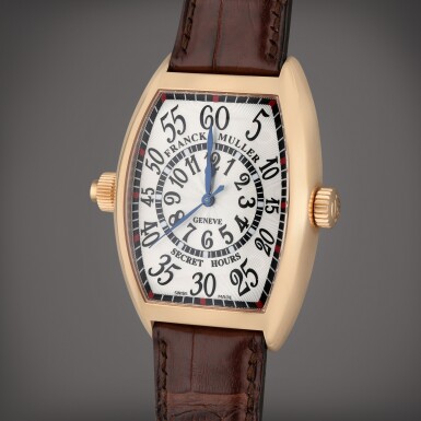 View full screen - View 1 of Lot 379. Reference 7880 SE H II Secret Hours | A pink gold tonneau shaped wristwatch with secret hours functions, Circa 2007.