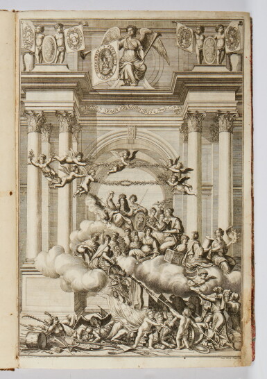 View full screen - View 1 of Lot 399. Garzaroll von Garzarolshoff, Franz Joseph — Fête book celebrating the 1690 coronation of Joseph I, with allegorical engravings.