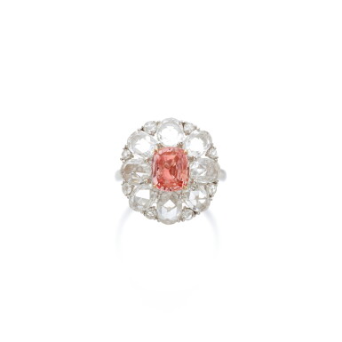 View full screen - View 1 of Lot 768. Padparadscha sapphire and diamond ring.