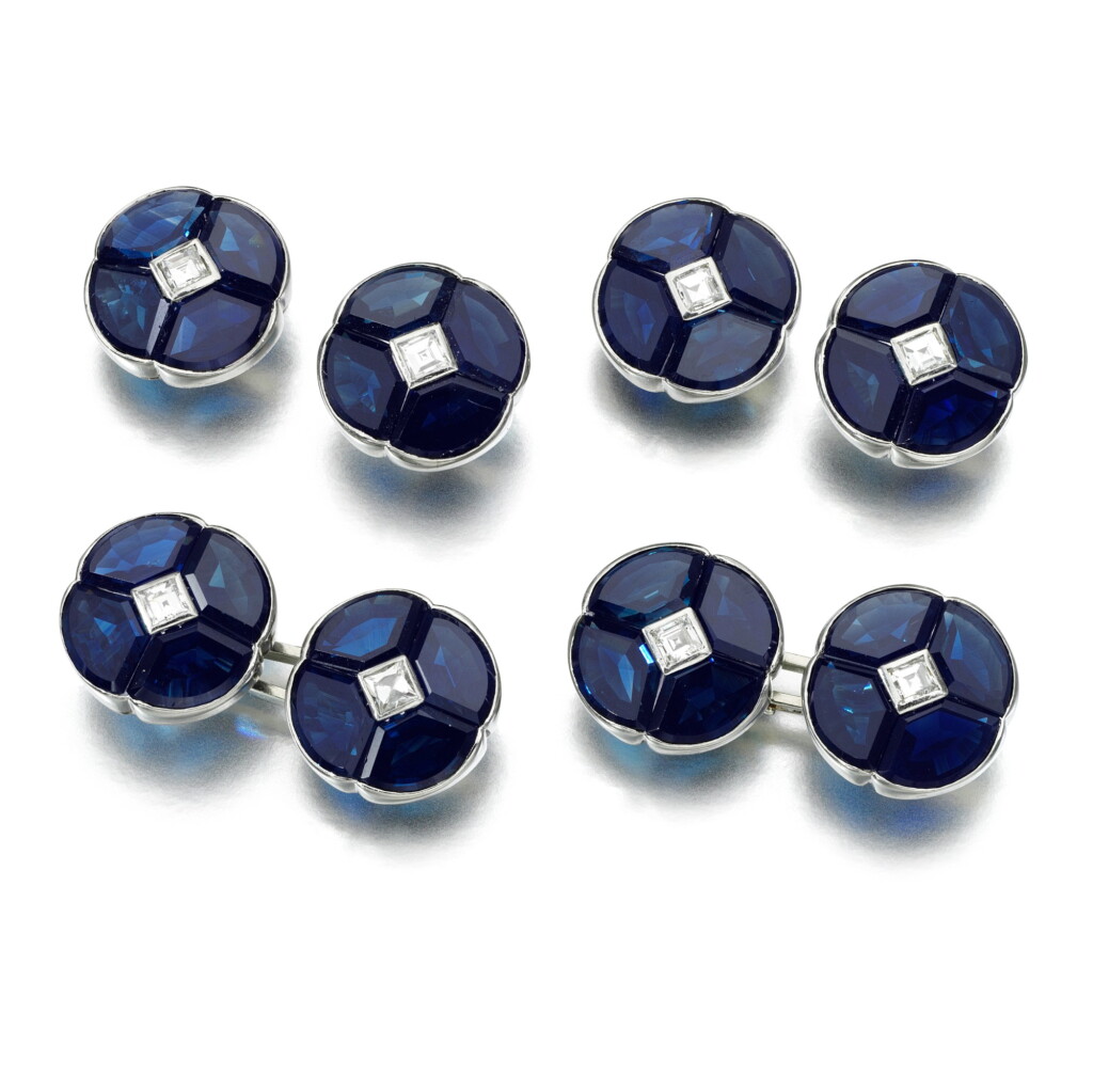 View full screen - View 1 of Lot 137. Sapphire and diamond dress set, 1950s.