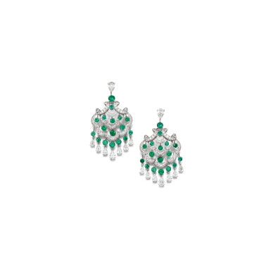 View full screen - View 1 of Lot 172. PAIR OF EMERALD AND DIAMOND EARRINGS, GRAFF.