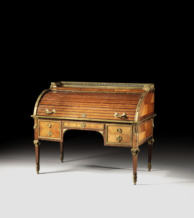 View full screen - View 1 of Lot 185. A LARGE LOUIS-PHILIPPE GILT-BRONZE, KINGWOOD AND TULIPWOOD ROLL-TOP DESK, CIRCA 1840 | GRAND SECRÉTAIRE À CYLINDRE EN PLACAGE DE BOIS DE ROSE ET BOIS DE VIOLETTE, BRONZE DORÉ D'ÉPOQUE LOUIS-PHILIPPE, VERS 1840.