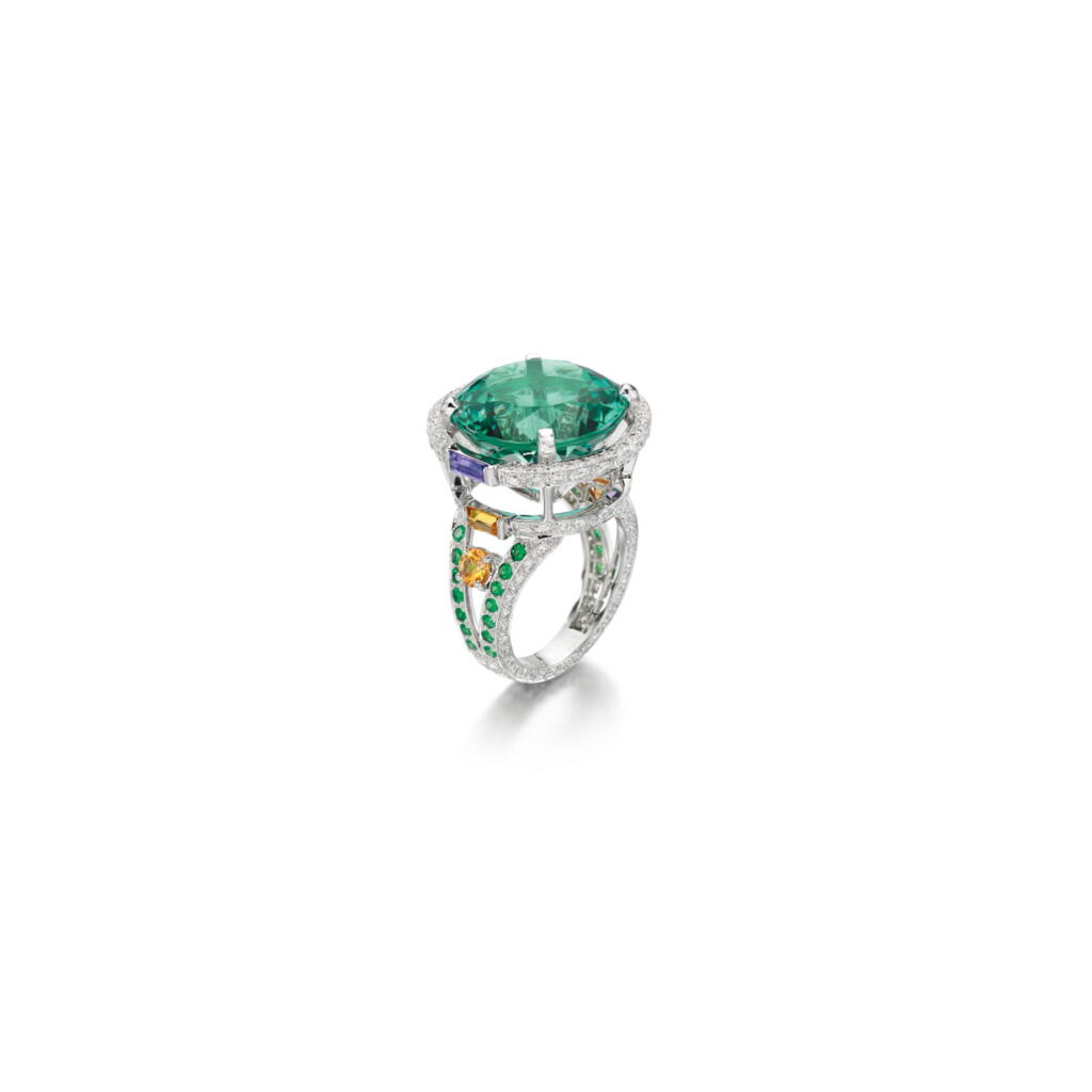 View full screen - View 1 of Lot 29. TOURMALINE, GEM SET AND DIAMOND RING, 'TOWER', RITZ FINE JEWELLERY.