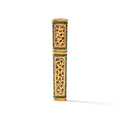 View full screen - View 1 of Lot 121. A gold and enamel needle case, Paris, circa 1773/1774.