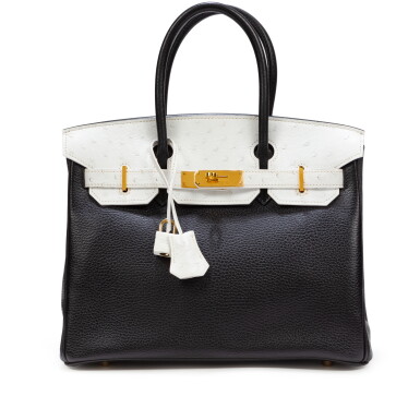 View full screen - View 1 of Lot 711. Limited Edition Black and White Ostrich and Togo Birkin 30 Gold Hardware, 2005 .