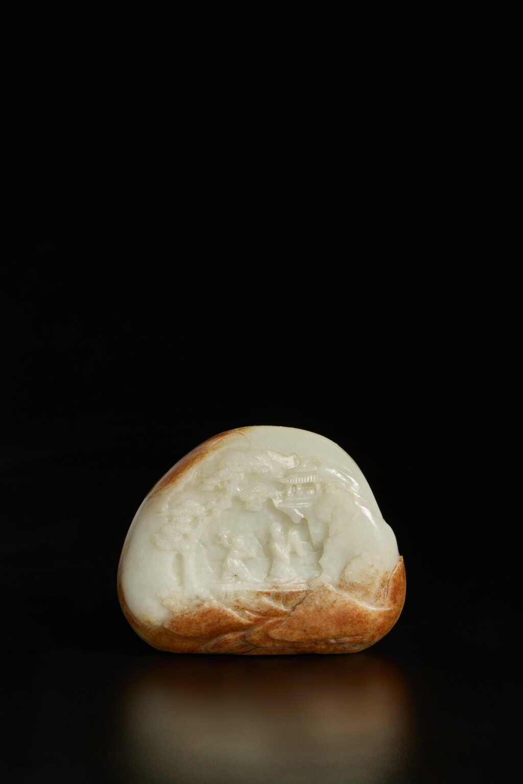 View full screen - View 1 of Lot 187. A white and russet jade 'Shoulao and boy' boulder, Qing dynasty, 18th / 19th century.