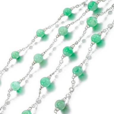 View full screen - View 1 of Lot 53. Jadeite and diamond longchain.