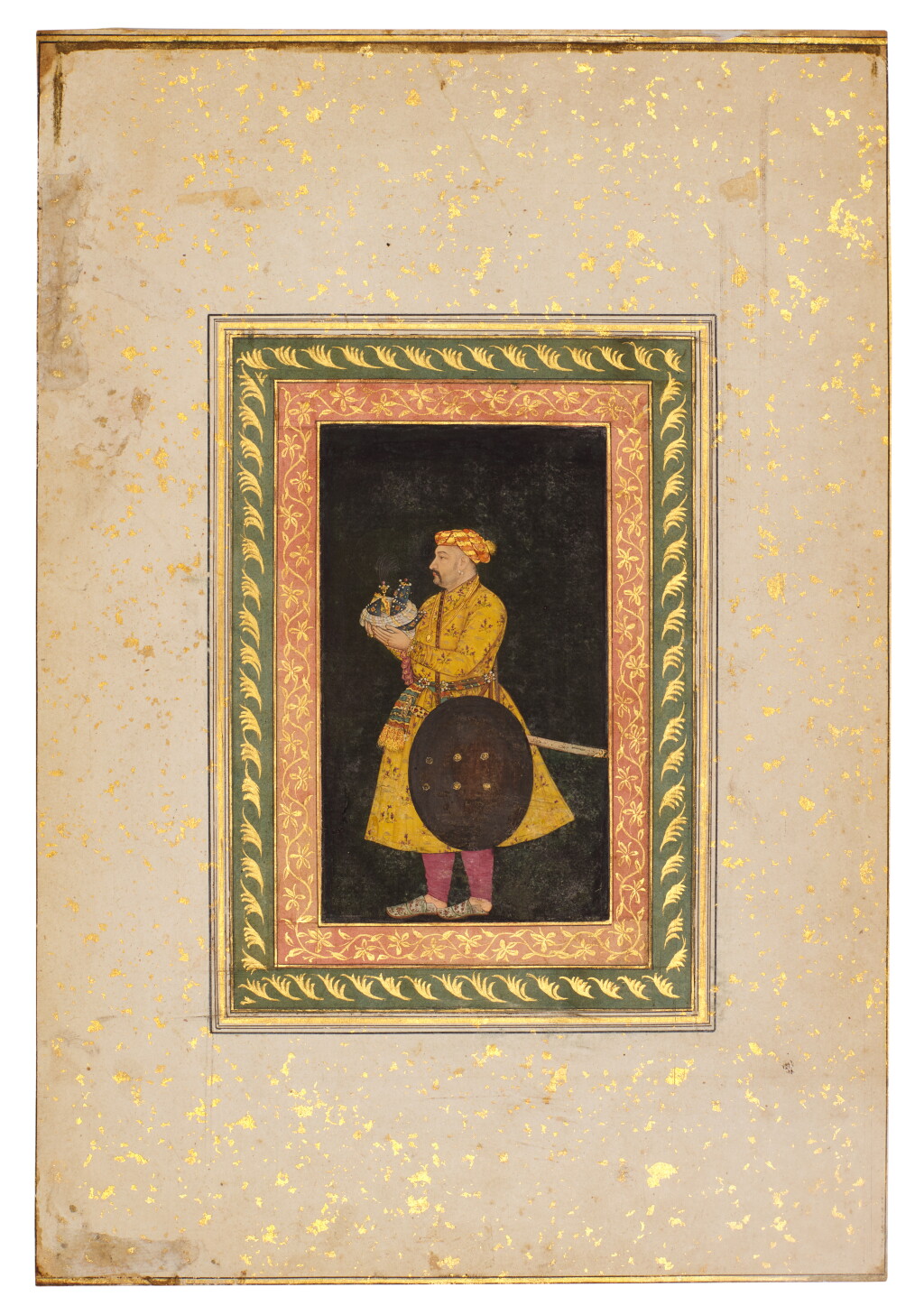 View full screen - View 1 of Lot 161. Asaf Khan holding Humayun’s turban, attributable to Balchand, India, Mughal, circa 1630.