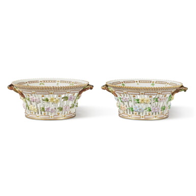 View full screen - View 1 of Lot 1195. Two Royal Copenhagen 'Flora Danica' Reticulated Circular Baskets, Modern.