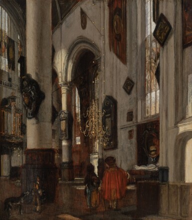 View full screen - View 1 of Lot 407. Interior of a Gothic Church with Figures.