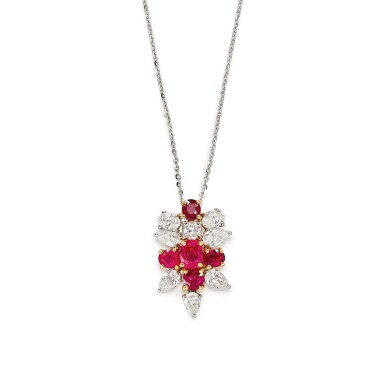 View full screen - View 1 of Lot 2899. Ruby and Diamond Pendent Necklace | 天然「緬甸」未經加熱紅寶石 配 鑽石 項鏈.