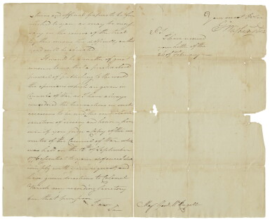 View full screen - View 1 of Lot 2159. Washington, George. Manuscript letter signed, to General Alexander McDougall, 2 March 1782.