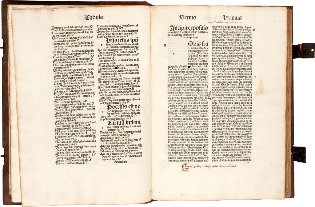 View full screen - View 1 of Lot 103. Bernardus Claravallensis, Sermones super Cantica canticorum, Strassburg, 1497, modern wooden boards in period style.