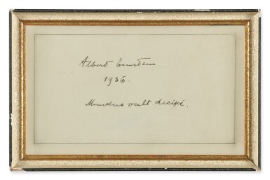 View full screen - View 1 of Lot 99. ALBERT EINSTEIN | A cosmological aphorism signed by Albert Einstein.