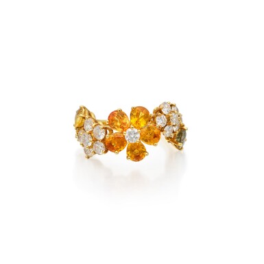 View full screen - View 1 of Lot 288. Colored Sapphire and Diamond 'Folie des Prés' Ring, France.