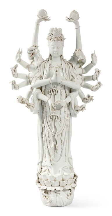 View full screen - View 1 of Lot 1149. A VERY LARGE 'DEHUA' FIGURE OF MULTI-ARM GUANYIN, 19TH / 20TH CENTURY.