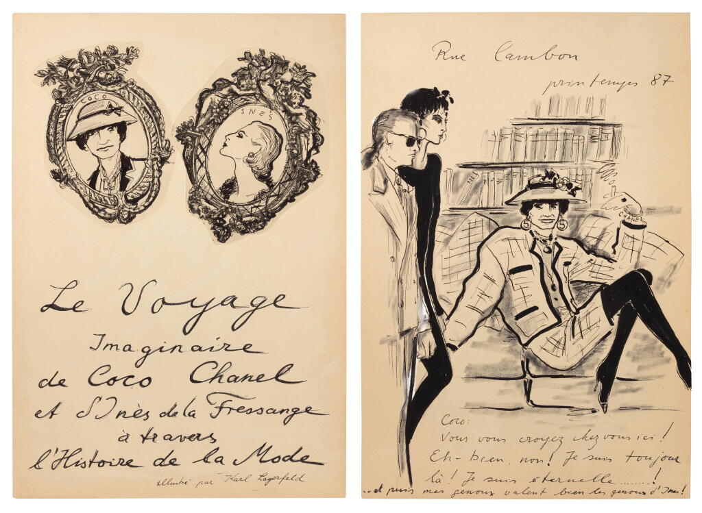 View full screen - View 1 of Lot 149. Le voyage imaginaire de Coco Chanel et d'Inès de La Fressange... 33 dessins originaux de grand format, dont 16 inédits..