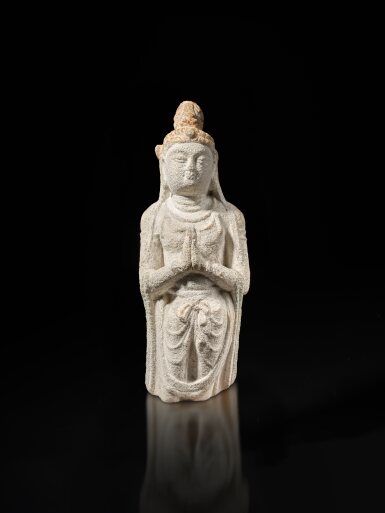 View full screen - View 1 of Lot 201. A finely carved sandstone figure of a Bodhisattva, Tang dynasty.