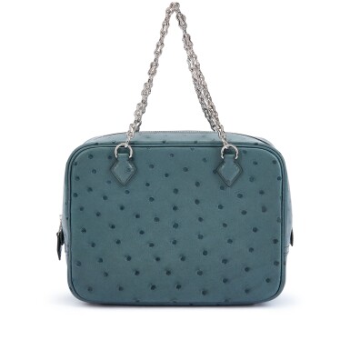 View full screen - View 1 of Lot 6136. Vert Amande Ostrich Mini Plume Chaine Palladium Hardware, 2024.