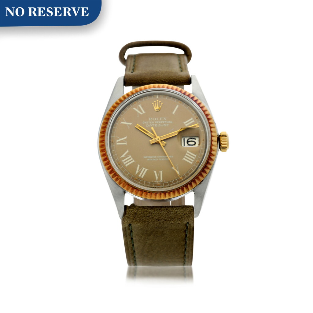 View full screen - View 1 of Lot 44. REFERENCE 1601 DATEJUST A STAINLESS STEEL AND YELLOW GOLD AUTOMATIC WRISTWATCH WITH DATE, CIRCA 1971.