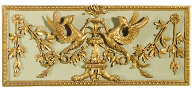 View full screen - View 1 of Lot 165. A Continental neoclassical giltwood and painted carving, probably an overdoor, late 18th century and later.