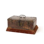 A Royal Louis XIII brass and iron mounted gilt tooled leather covered document’s casket for Princess Christine Marie of France, circa 1630-37