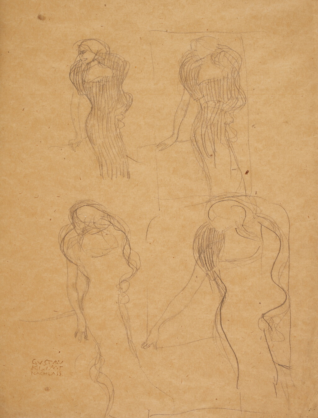 View full screen - View 1 of Lot 59. Vier Studien mit verschiedenen Haltungen des rechten Armes (Studien für das Bildnis Rose von Rosthorn-Friedmann) (Four studies with different postures of the right arm (Studies for the portrait Rose von Rosthorn-Friedmann)).