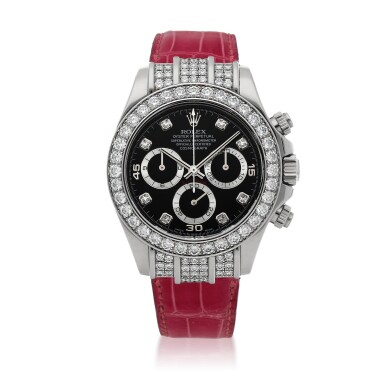 View full screen - View 1 of Lot 413. Daytona, Ref. 116599 White gold and diamond-set chronograph wristwatch Circa 2001 | 勞力士 116599型號「Daytona」白金鑲鑽石計時腕錶,年份約2001.