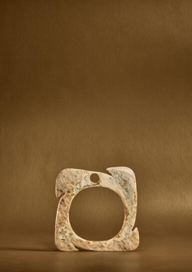 View full screen - View 1 of Lot 86. A rare archaic pale green jade notched disc (Yabi), Neolithic period, Miaodigou Phase II / Longshan culture.