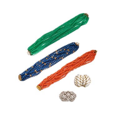 View full screen - View 1 of Lot 313. Gold and Enamel Bracelet Clasp, David Webb, Diamond Bracelet Clasp and Three Bead Torsades.
